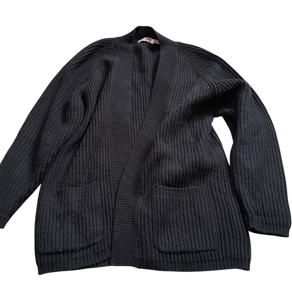 Sheridan Square Black Ribbed Open‎ Front Cardigan Sweater Pockets Medium